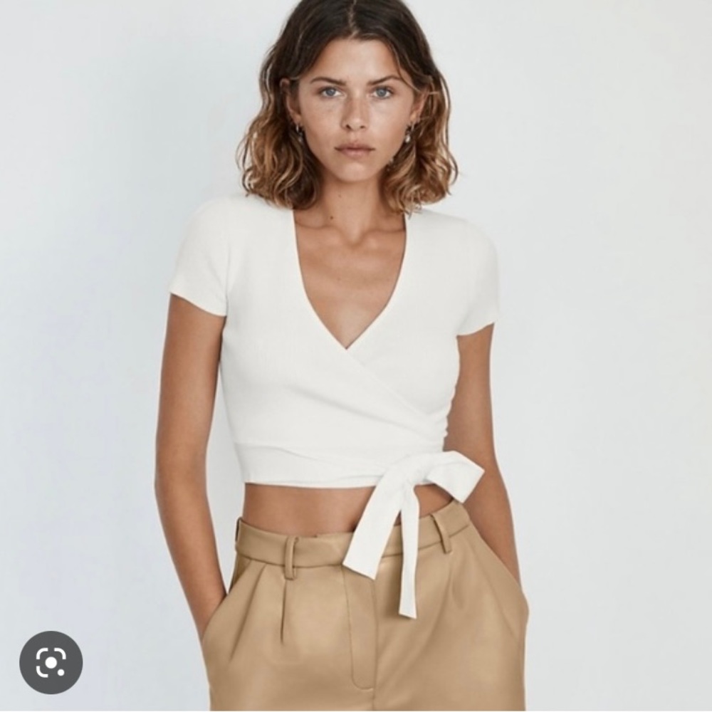 Aritzia White Wrap Crop Top
